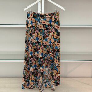 Floral Print Side Knot Midi Skirt